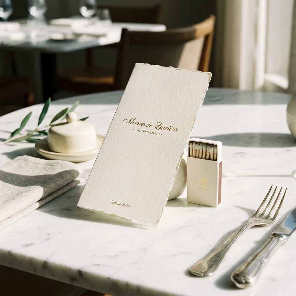 Fine dining menu on marble table