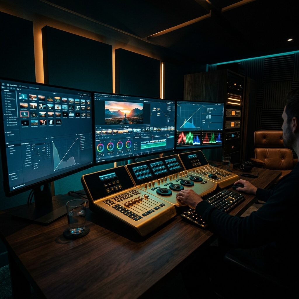 Cinematic color grading and post-production master suite