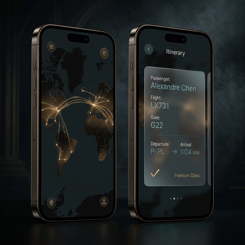 Concept study, a premium travel mobile app interface