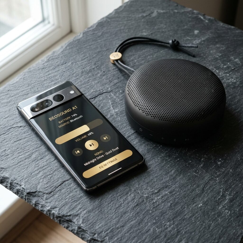Mobile app shown alongside hardware integration