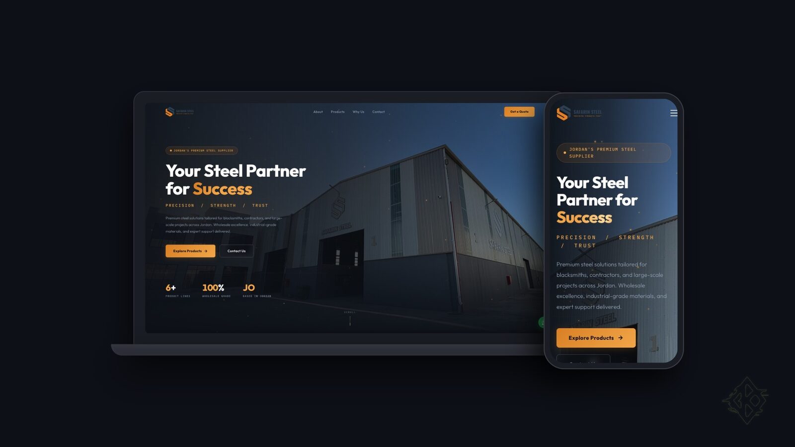 Safarin Steel website presented on a laptop and phone