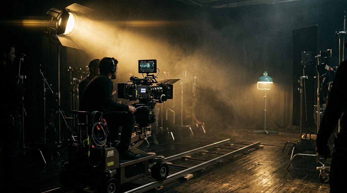 Concept study, a film set with tungsten fresnels and volumetric light